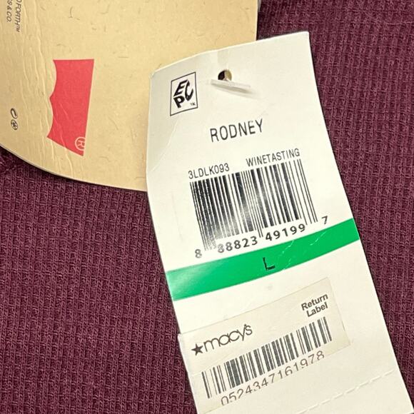 NWT NEW Levis Rodney Wine Red Mens Large Relaxed Fit Waffle Knit Thermal Shirt - Picture 9 of 9